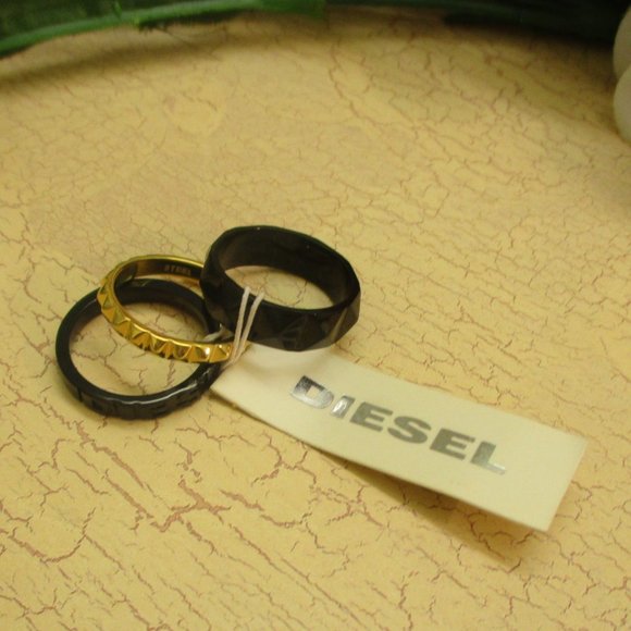 DIESEL Black Gold Stack Rings Unisex~Vintage NOS Industrial Size 6.5 Stack Rings - Picture 11 of 14